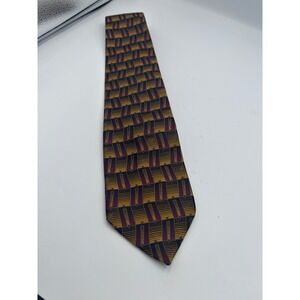 JZ Double Black Mens Silk Tie Gold Burgundy Geometric Hand Made in USA Necktie